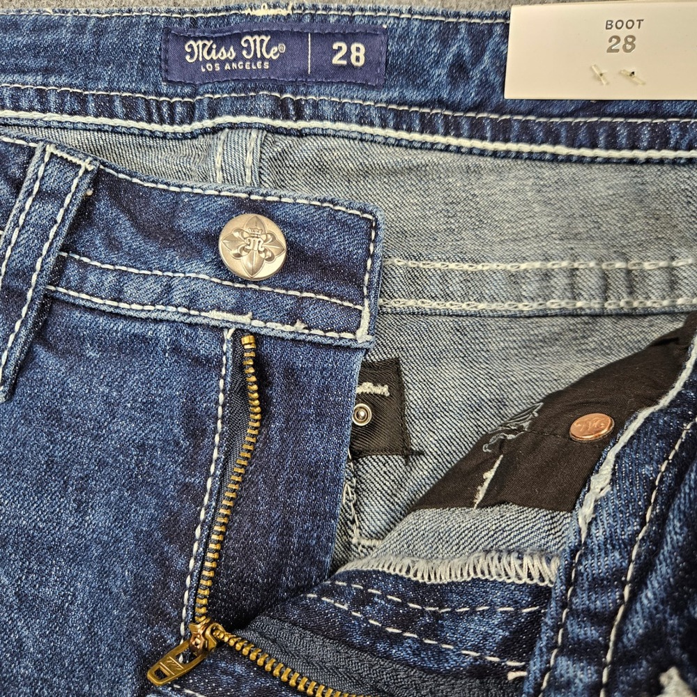 Miss Me Mid-Rise Bootcut Jeans 28x32 Dark Wash Embellished M3444B87MV NEW - Picture 10 of 11